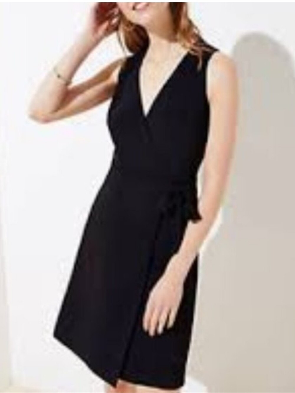 LOFT NWT Black Sleeveless Tie Waist Dress Size 14 Fit Flare Career Cocktail